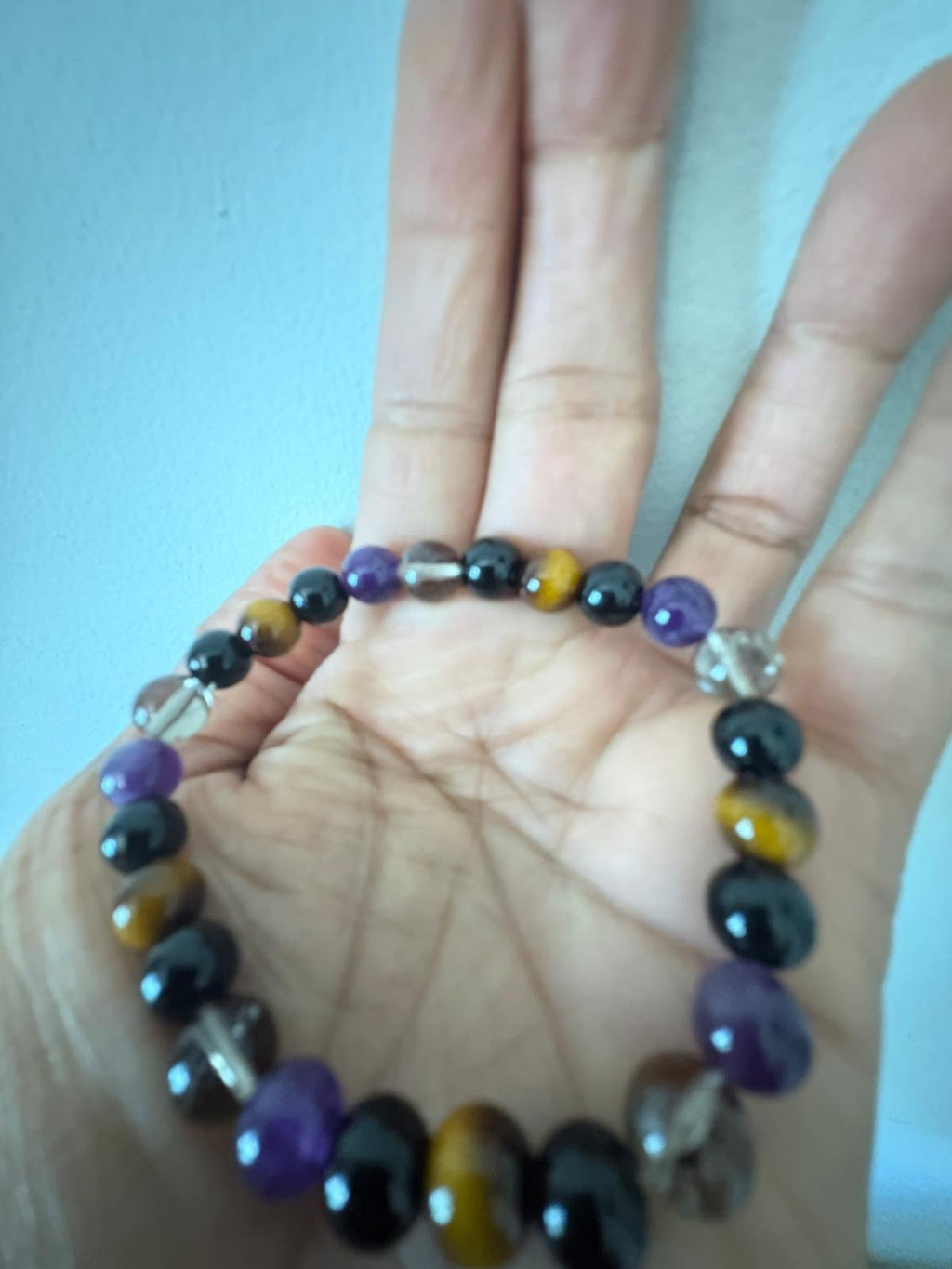 Tiger's Eye, Amethyst, Black Obsidian &Smoky Quartz Bracelet